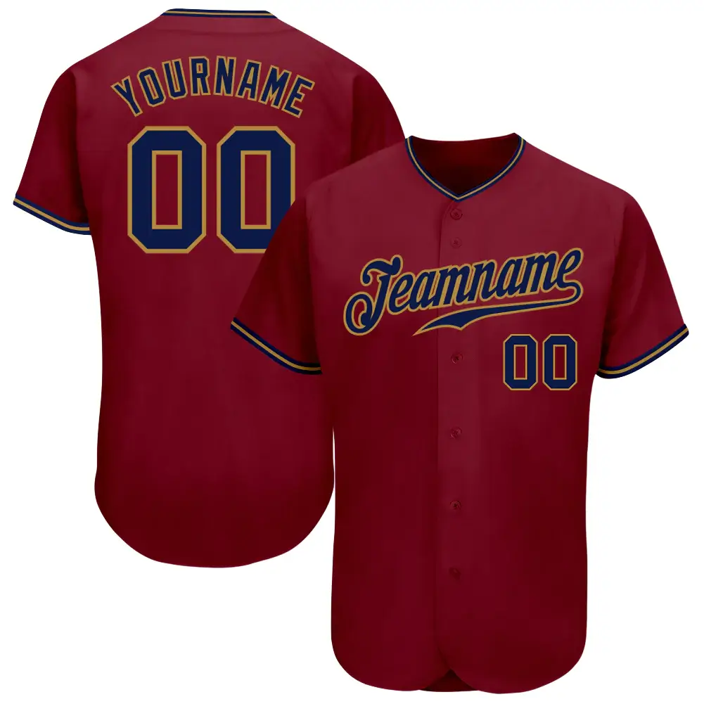 Custom Crimson Baseball Jersey with Navy-Old Gold
