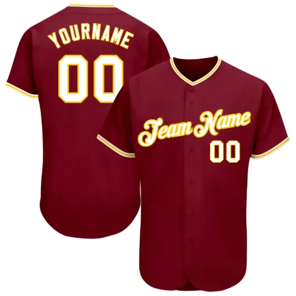 Custom Crimson Baseball Jersey with White-Gold