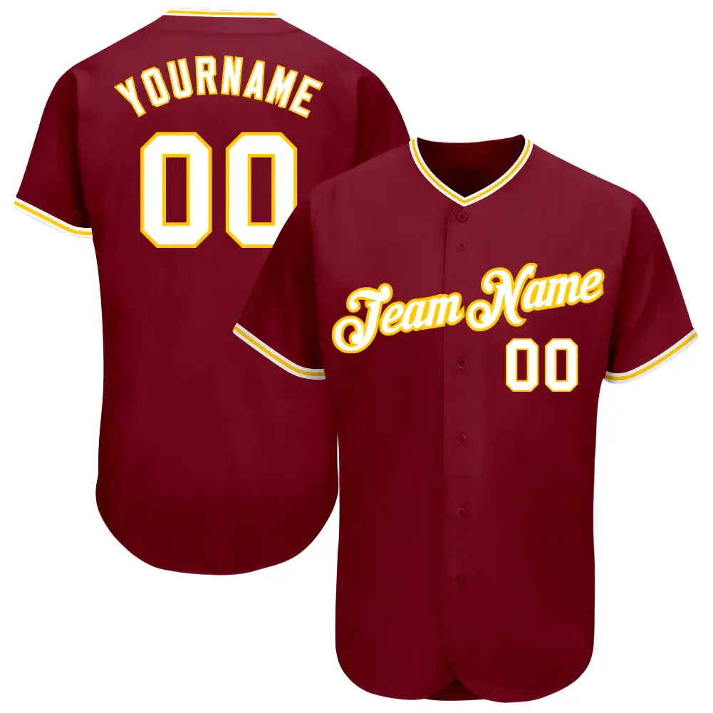 Custom Crimson Baseball Jersey with White-Gold