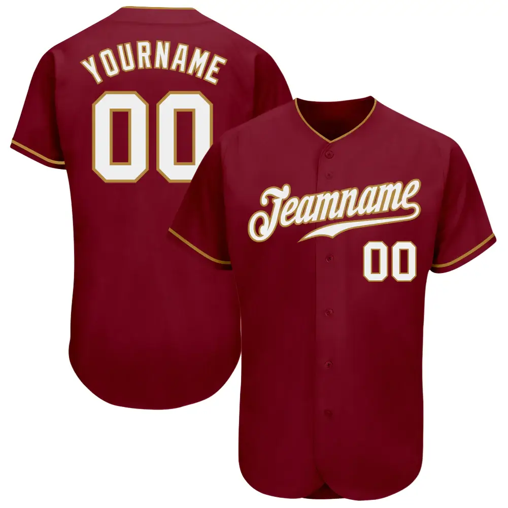 Custom Crimson Baseball Jersey with White-Old Gold