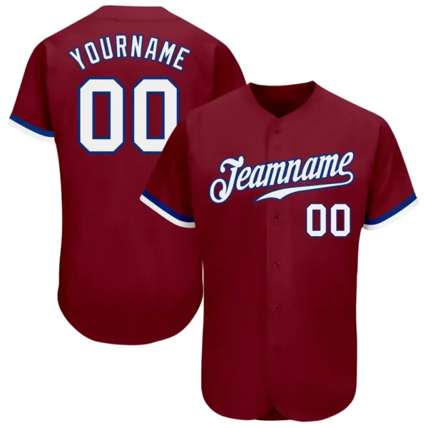 Custom Crimson Baseball Jersey with White-Royal