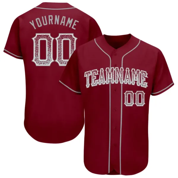 Custom Crimson Drift Fashion Baseball Jersey with Gray-White