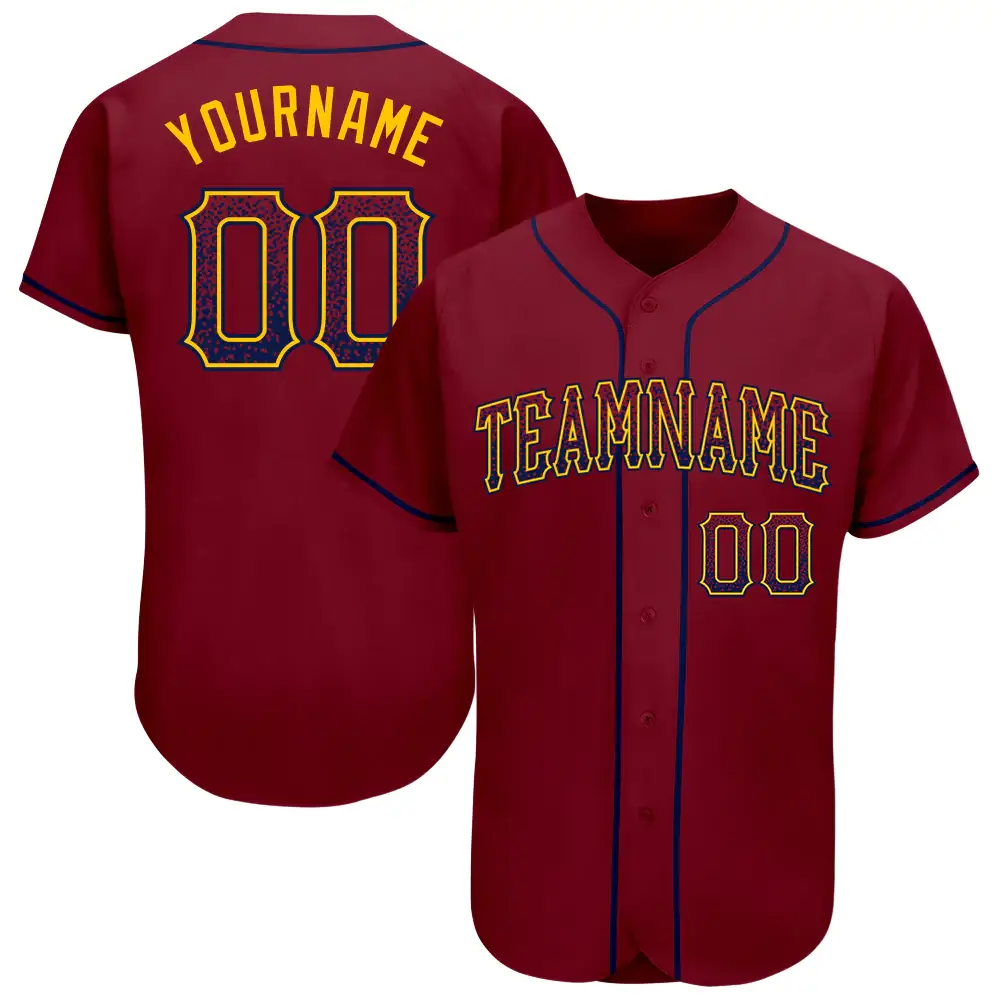 Custom Crimson Drift Fashion Baseball Jersey with Navy-Gold