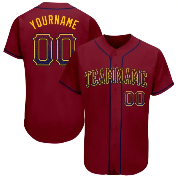 Custom Crimson Drift Fashion Baseball Jersey with Navy-Gold