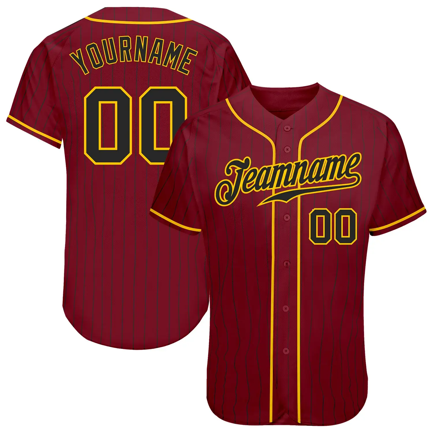 Custom Crimson Pinstripe Baseball Jersey with Black-Gold