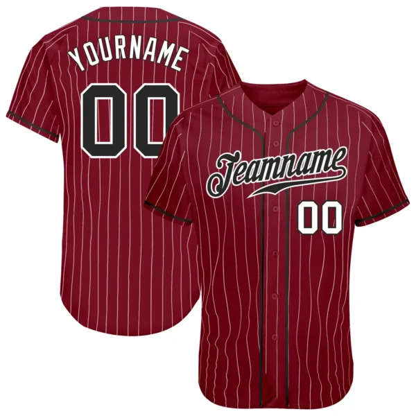 Custom Crimson Pinstripe Baseball Jersey with Black-White