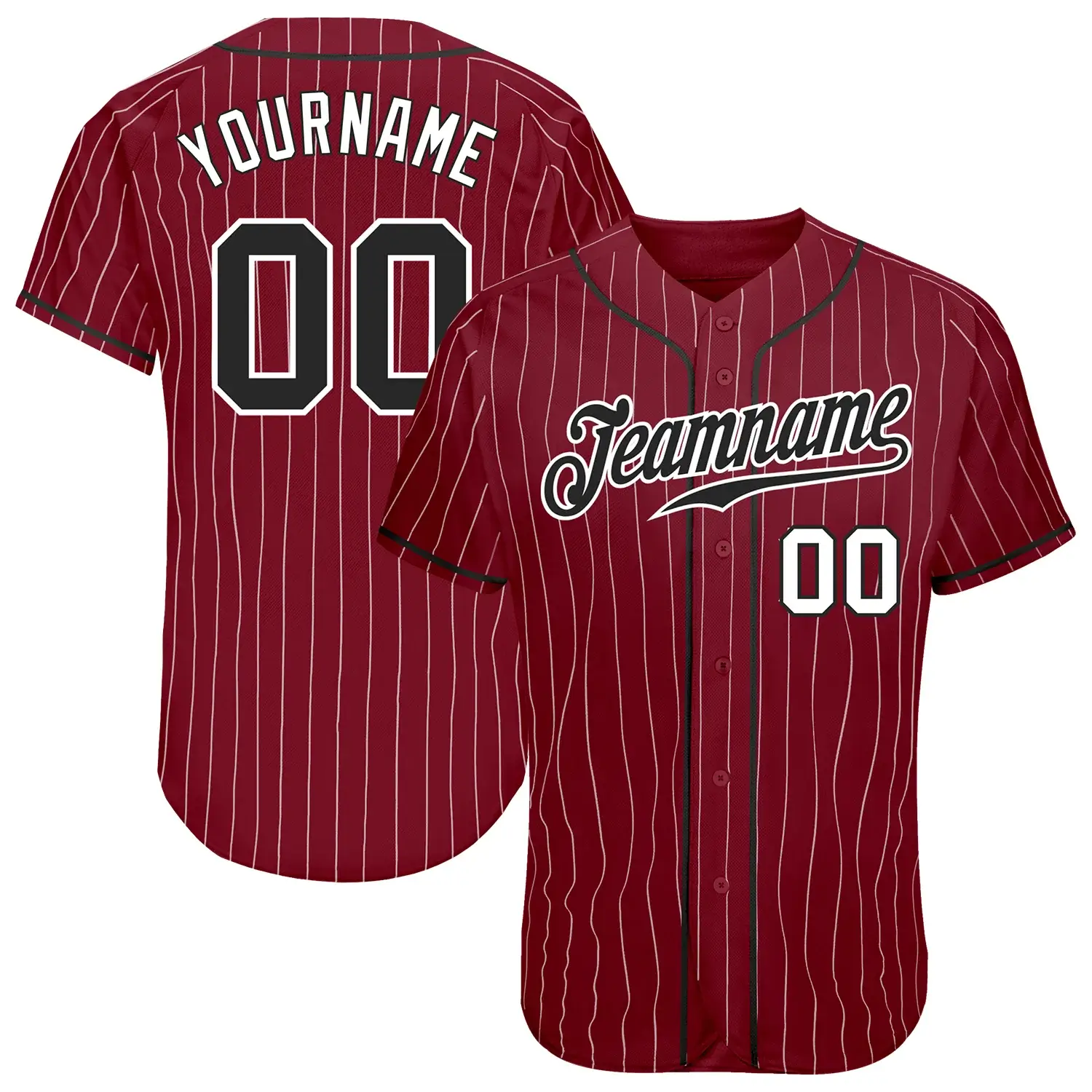 Custom Crimson Pinstripe Baseball Jersey with Black-White
