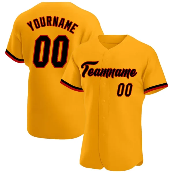 Custom Gold Baseball Jersey with Black-Red