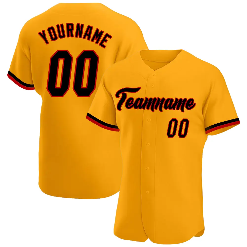 Custom Gold Baseball Jersey with Black-Red
