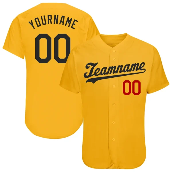 Custom Gold Baseball Jersey with Black-Red