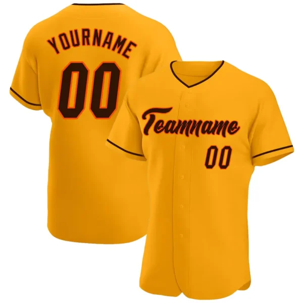 Custom Gold Baseball Jersey with Brown-Orange