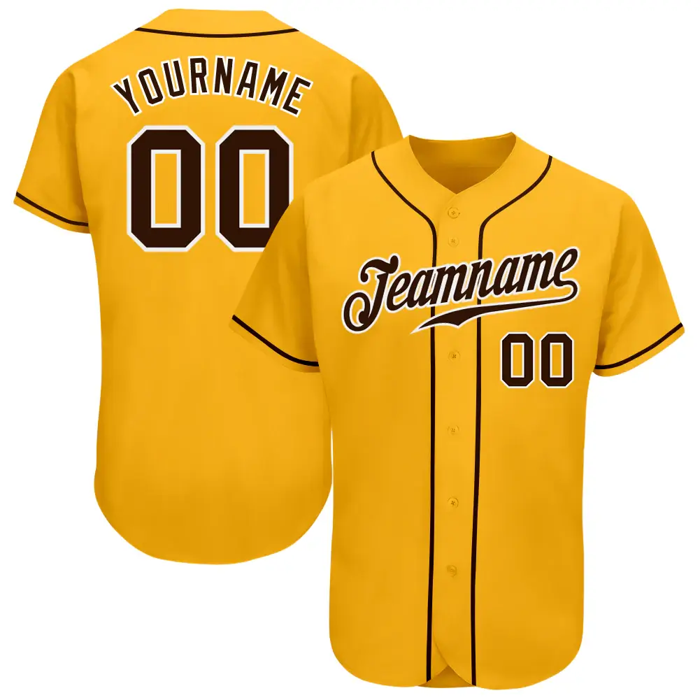 Custom Gold Baseball Jersey with Brown-White