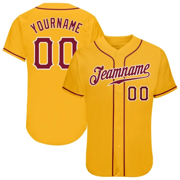 Custom Gold Baseball Jersey with Crimson-White