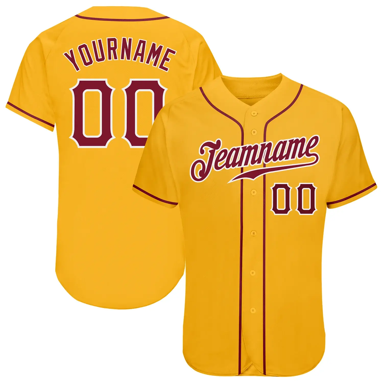 Custom Gold Baseball Jersey with Crimson-White