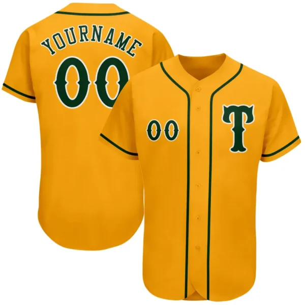 Custom Gold Baseball Jersey with Green-White