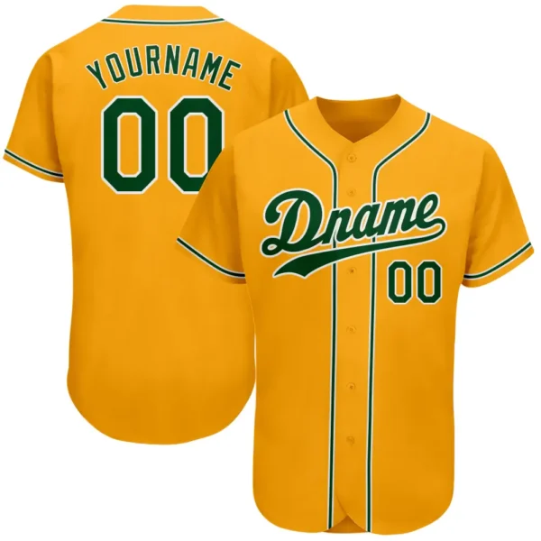 Custom Gold Baseball Jersey with Green-White