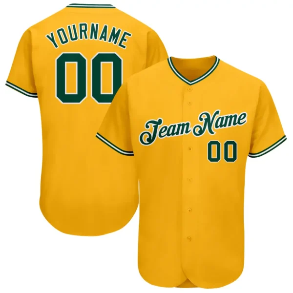 Custom Gold Baseball Jersey with Green-White