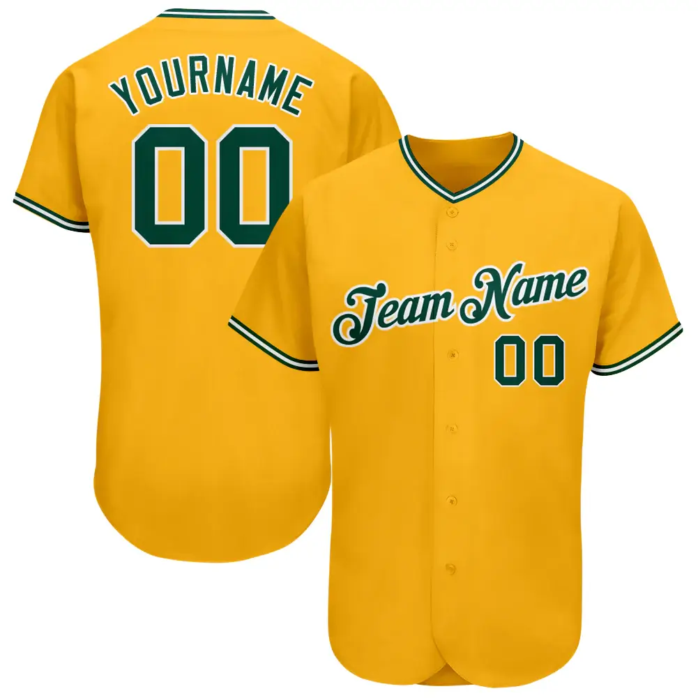 Custom Gold Baseball Jersey with Green-White