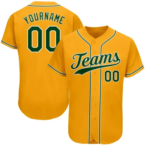 Custom Gold Baseball Jersey with Green-White