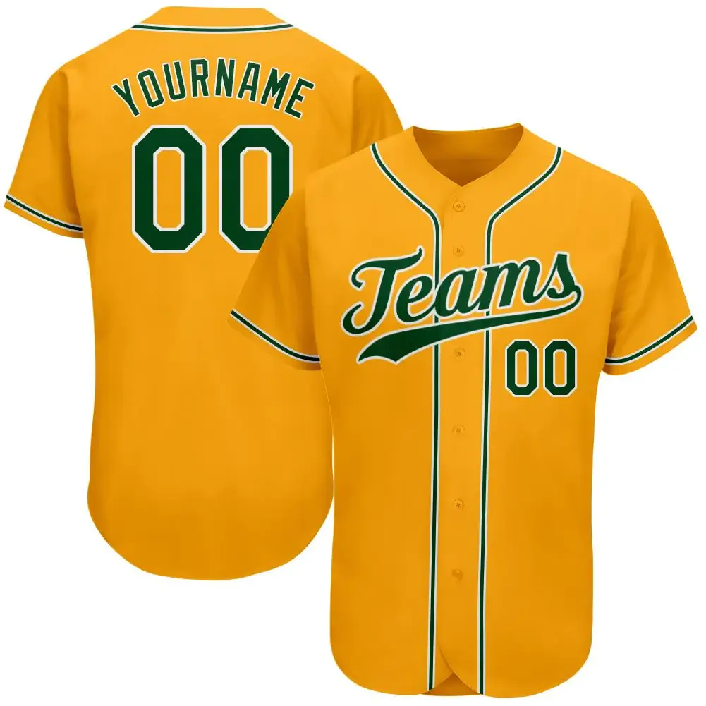 Custom Gold Baseball Jersey with Green-White