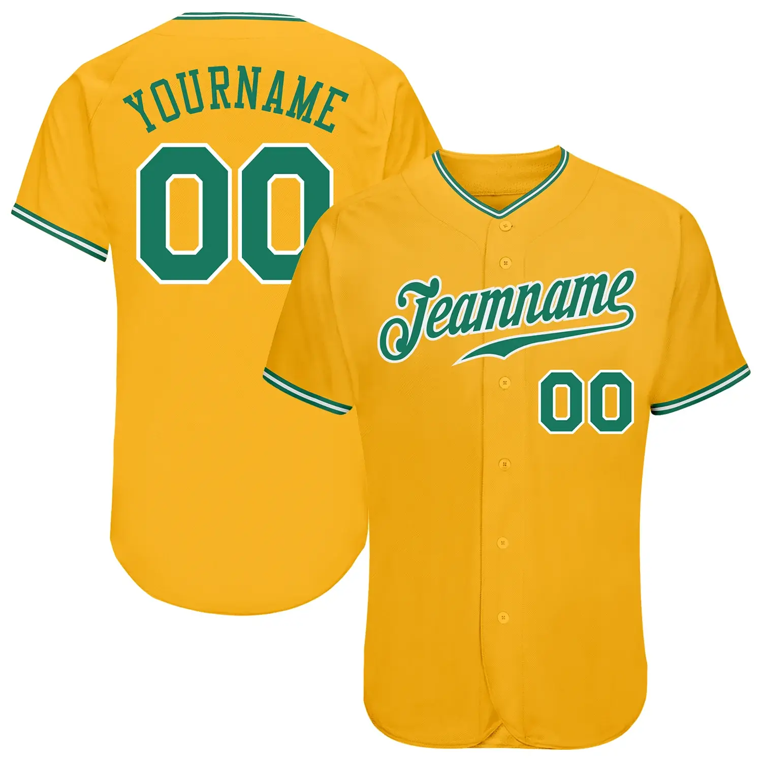 Custom Gold Baseball Jersey with Kelly Green-White