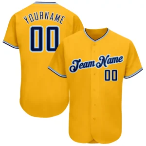 Custom Gold Baseball Jersey with Navy-Light Blue