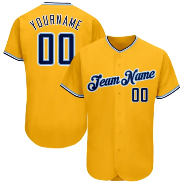 Custom Gold Baseball Jersey with Navy-Light Blue