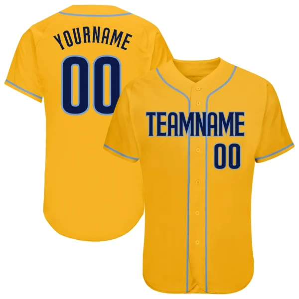 Custom Gold Baseball Jersey with Navy-Light Blue