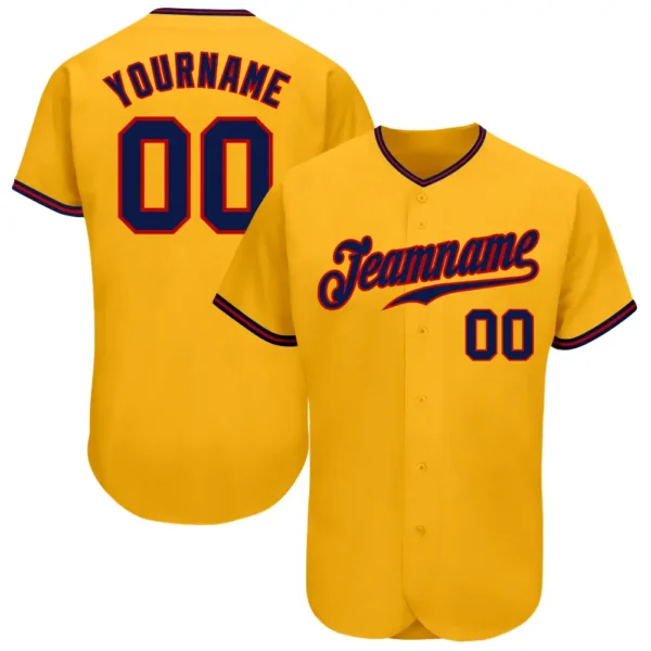 Custom Gold Baseball Jersey with Navy-Red