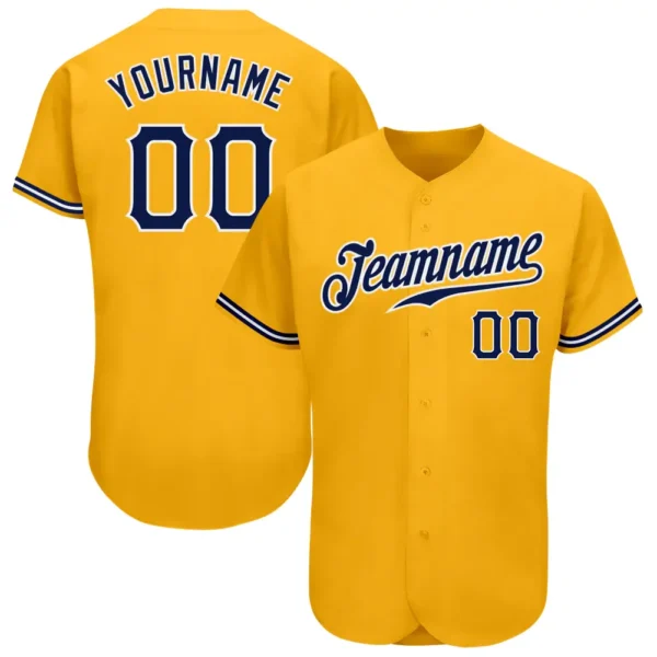 Custom Gold Baseball Jersey with Navy-White