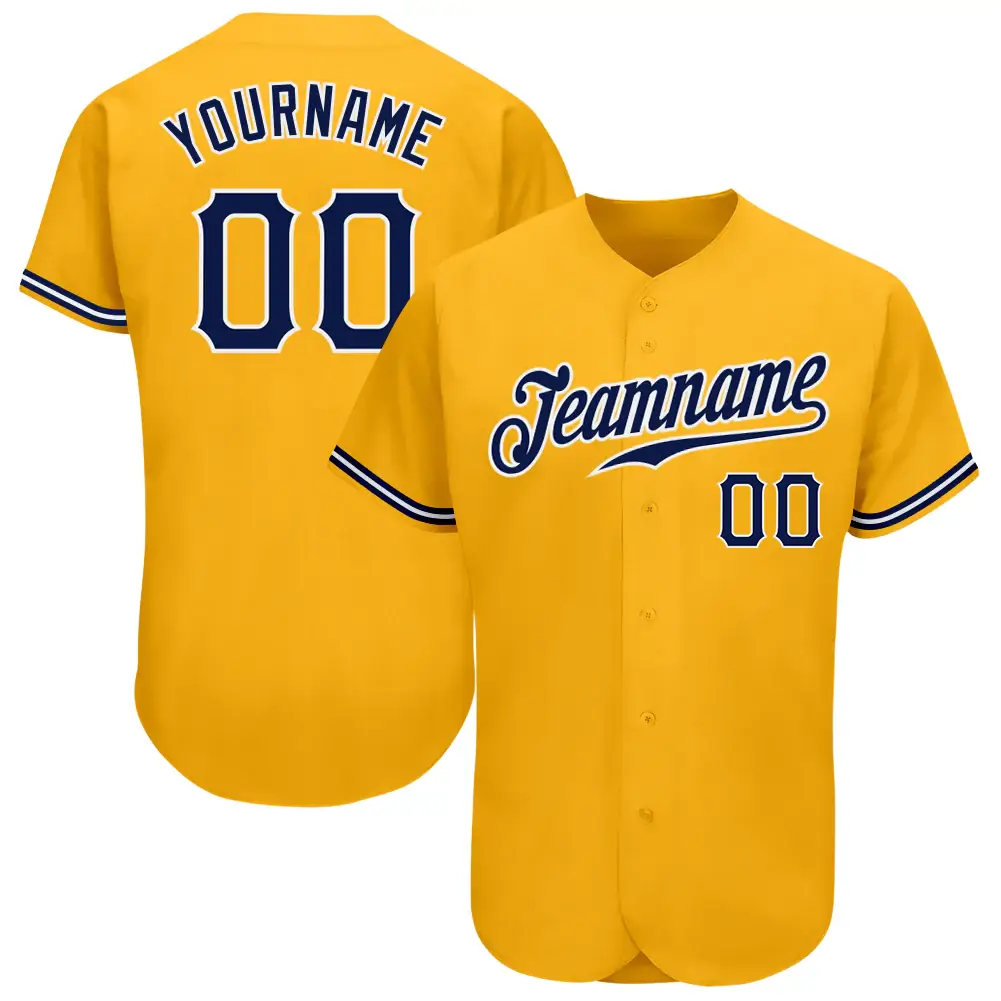 Custom Gold Baseball Jersey with Navy-White