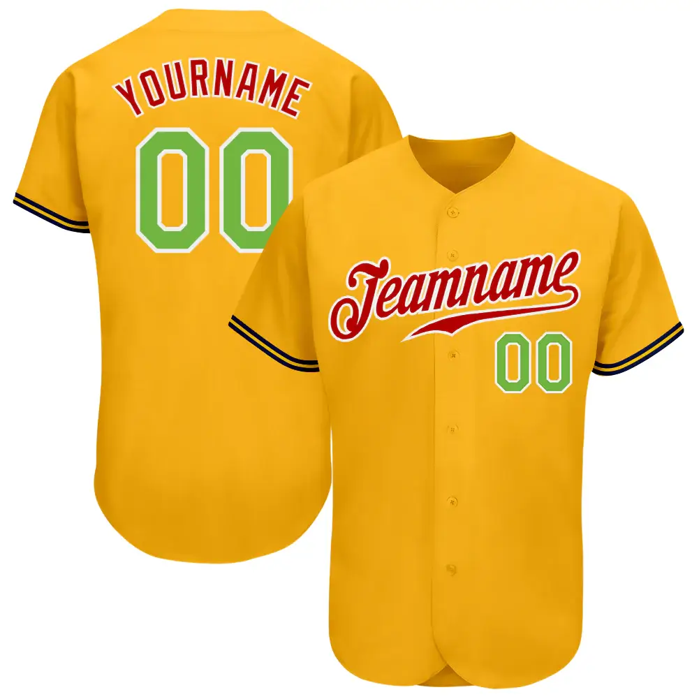 Custom Gold Baseball Jersey with Neon Green-Red