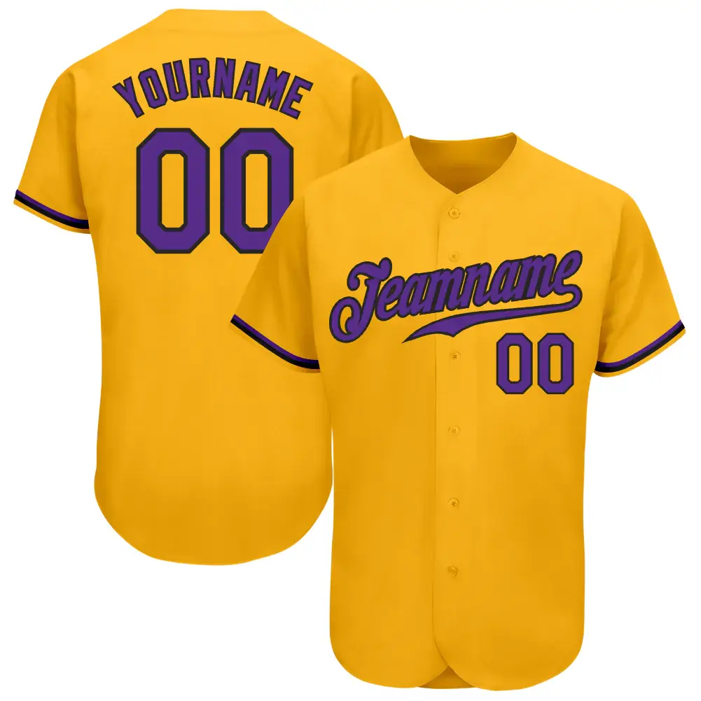 Custom Gold Baseball Jersey with Purple-Black