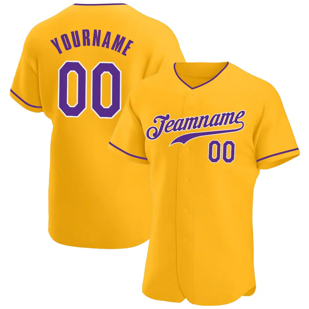 Custom Gold Baseball Jersey with Purple-White