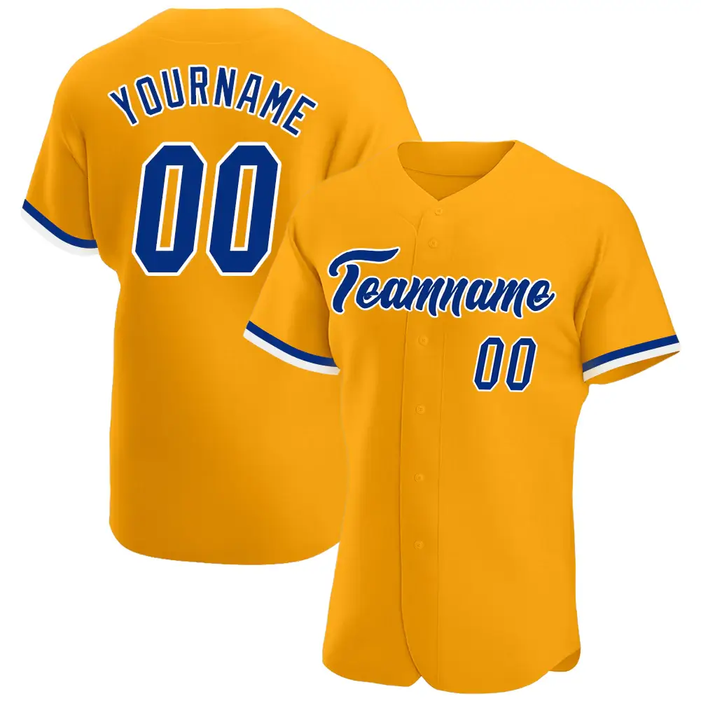 Custom Gold Baseball Jersey with Royal-White