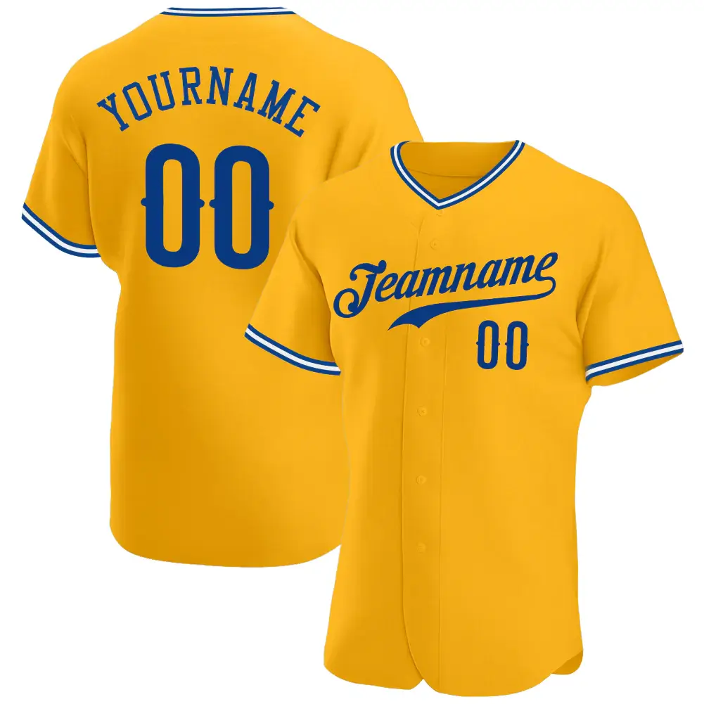 Custom Gold Baseball Jersey with Royal-White