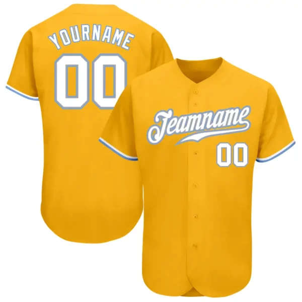 Custom Gold Baseball Jersey with White-Light BLue