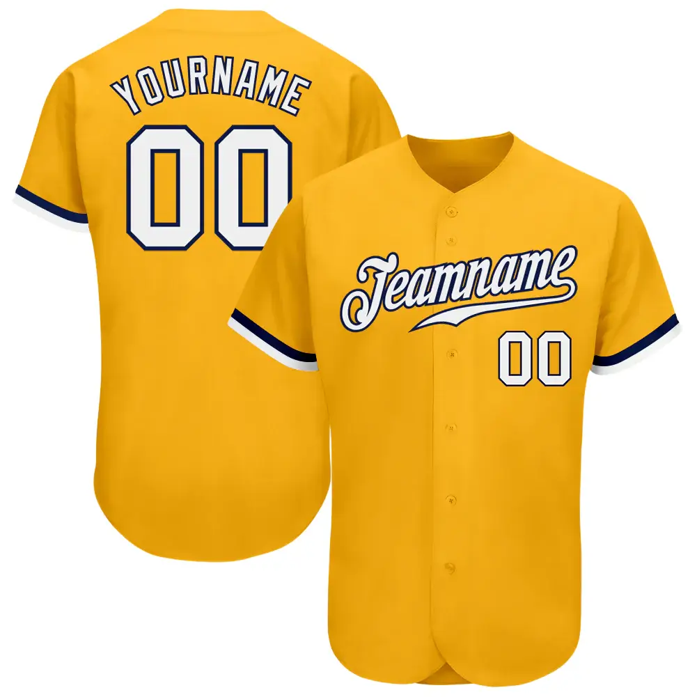 Custom Gold Baseball Jersey with White-Navy