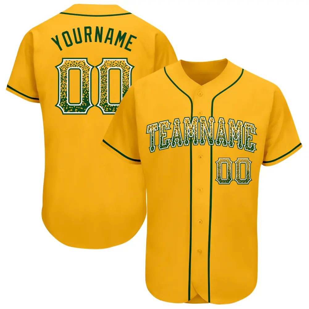 Custom Gold Drift Fashion Baseball Jersey with Green-White