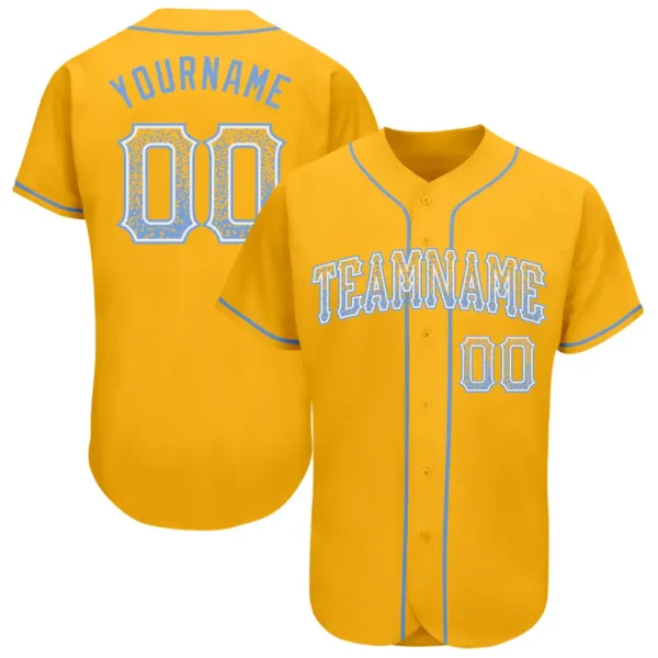 Custom Gold Drift Fashion Baseball Jersey with Light Blue-White