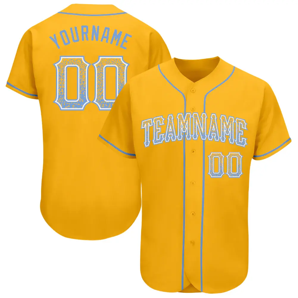 Custom Gold Drift Fashion Baseball Jersey with Light Blue-White