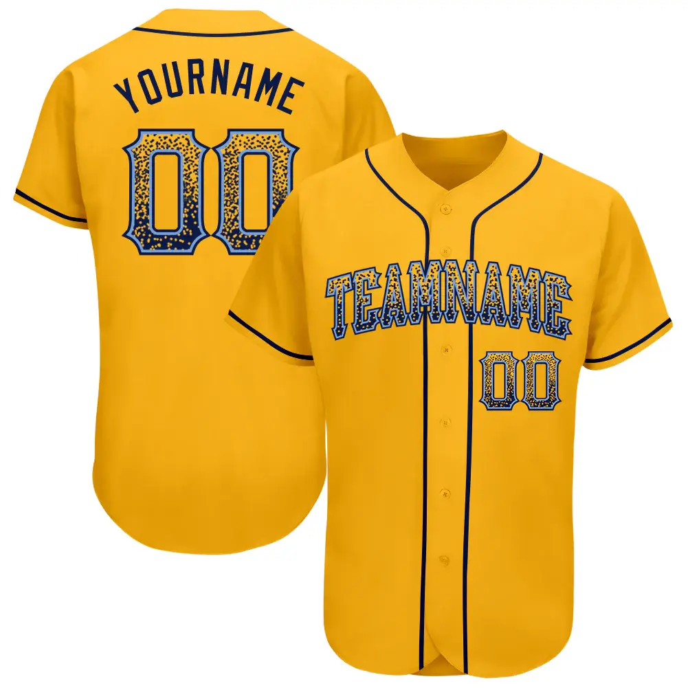 Custom Gold Drift Fashion Baseball Jersey with Navy-Light Blue