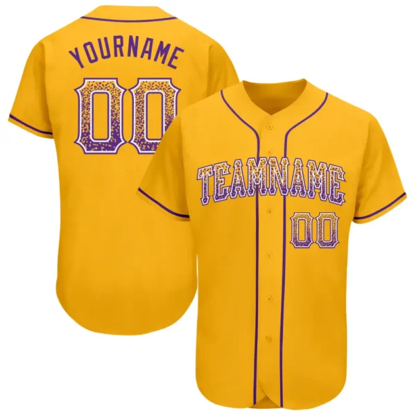 Custom Gold Drift Fashion Baseball Jersey with Purple-White