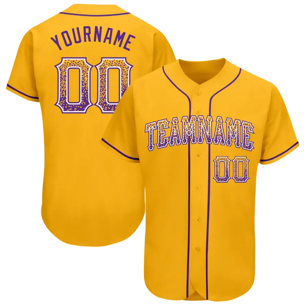 Custom Gold Drift Fashion Baseball Jersey with Purple-White