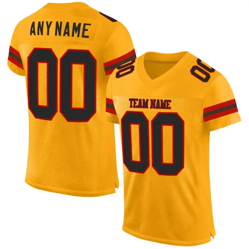 Custom Gold Mesh Football Jersey with Black-Red