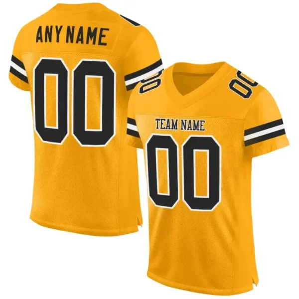Custom Gold Mesh Football Jersey with Black-White