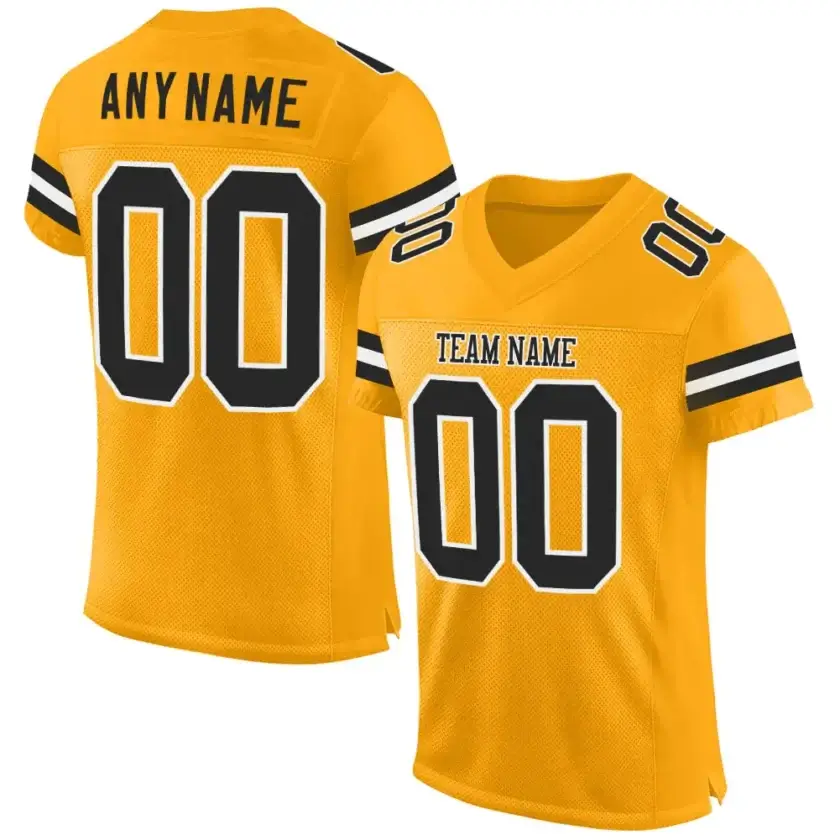 Custom Gold Mesh Football Jersey with Black-White
