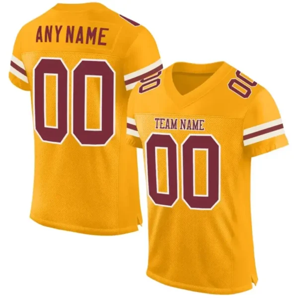 Custom Gold Mesh Football Jersey with Burgundy-White