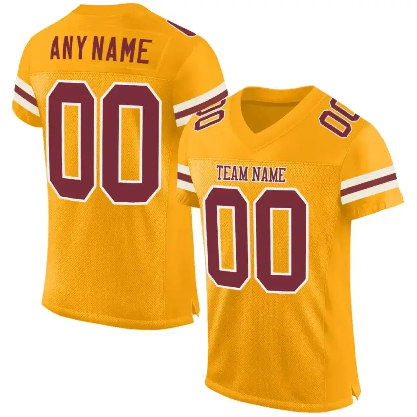 Custom Gold Mesh Football Jersey with Burgundy-White