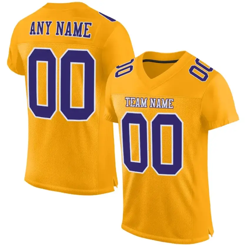 Custom Gold Mesh Football Jersey with Purple